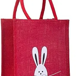 DasHomes Jute Lunch Bag|Tiffin Bag|Tote Bag|Jute Handbag for Ladies|Women Lunch Bag (Red Design 1)-image-0