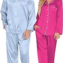 ekouaer Silk Pajamas Women's Long Sleeve Sleepwear Satin Soft Button Down Loungewear Pjs Set S-XXL-picture-46