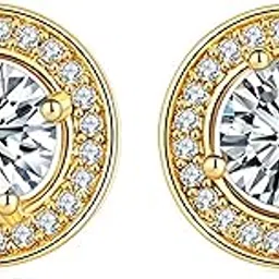 by OOMPH Jewellery Combo of 2 18K Gold Plated Gold & White Cubic Zirconia Ear Stud Fashion Earrings for Women & Girls-image-30