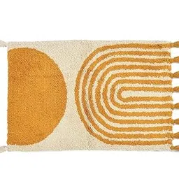 ROSSLYN Cotton Door Mat, 40x60 cm, Mustard Yellow and Cream, Handmade with Tassels, Modern Boho Design-image-98