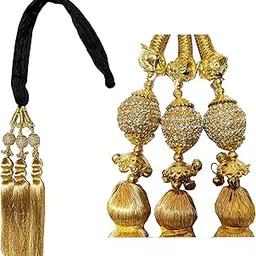 Women's Patiala Shahi Paranda/Parandi Traditional Hair Accessory Braid Tassles/Hair Extension/Choti (Black With Golden Hangings)-picture-37