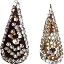 Large Tilak Bindi with Rhinestones, Wedding Bridal Forehead Decoration, 2.5 cm x 1 cm, Velvet Finish, 2 Pieces-picture-28