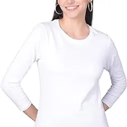Super Combed Cotton Blend Regular Fit Solid Round Neck 3/4 Sleeve T-Shirt for Women-image-36