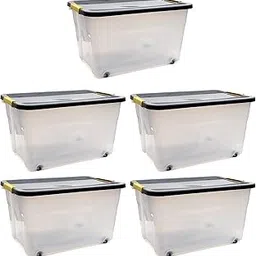 Snazzy 3 Pack 35 Litre Large Plastic Container Multipurpose Stackable Storage Box with Lid, Handles, & Wheels-picture-53