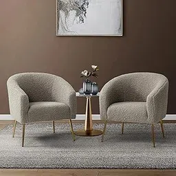 DUEX FURNITURE Wooden Upholstered Sofa Set of 2 | Accent Chair for Living/Drawing Room, Bedroom & Office | Upholstery Barrel Sofa Arm Chair with Velvet Fabric | Metal Legs, Grey-image-10