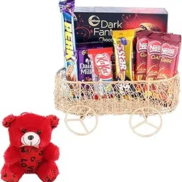 SFU E Com Creamy Chocolate Combo With Handcrafted Metal Basket | Valentine Teddy Bear With Chocolate Combo | Valentine Chocolate Hamper | 586-picture-15