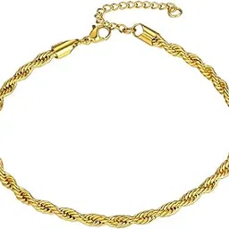 chainshouse Stainless Steel/18K Gold Plated Rope/Link Chain Anklet Foot Bracelet, Women Girls Barefoot Jewelry, 9"+2" Adjustable, Comes in Pouch for Gift Giving-picture-21