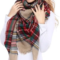 bess bridal Women's Plaid Blanket Winter Scarf Warm Cozy Tartan Wrap Oversized Shawl Cape-picture-23