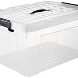 GLOBE1 - 55 Litre Large Plastic Container Storage Box Dustproof Stackable with Non Transparent Lid & Without Wheels (L*W*H - 51cm*39cm*32cm) Use : Cloth, Saree, Toys (CLEAR55 PACK OF 1)-image-3