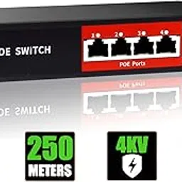 STEAMEMO AI PoE Switch, 52V 52W (4 POE Ports + 2 Uplinks) 100Mbps 802.3af/at, Unmanaged Network Expander IP, Expansion Function, Metal Plug and Play-picture-21