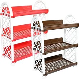 Simply Home Rexo 3 Tier Plastic Multipurpose Storage Organizer-Easy to Fit, Wall Hanging Durable & Lightweight Rack for Kitchen, Bathroom,Kids & Office - Space-Saving Rack| Set of 2 | RED Brown-image-84