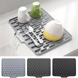 PHOENIXX Silicone Dish Drying Mat, Grey Kitchen Countertop Utensil Mat with Drainage Edge, Heat-Resistant Non-Slip Design, 32.5x25 cm Multi-Purpose Mat-image-68