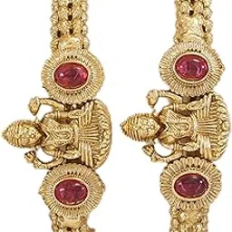 Traditional Gold-Plated Temple Design Bangles for Women with Ruby Stone Accents – Indian Ethnic Jewelry-image-2