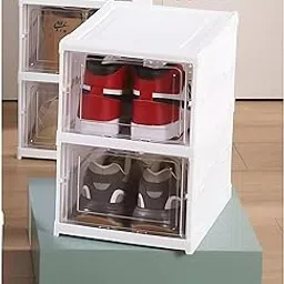 Transparent Shoe Rack - Drop Front Foldable Shoe Organizer Storage Box - Footwear Organiser for Men, Women, Heels, Boots, Loafers, Sneakers, Slippers (2 Layer)-picture-21
