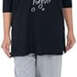 E-MAX Women’s Cotton Blend Night Suit Set | Round Neck Printed Top with Side Pocket & Pyjama | Summer Casual Sleepwear Set-picture-20
