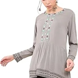 Women Grey RayonBlend Embroidered Tunic-image-24