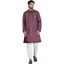 jompers Silk Blend Embroidered Waistcoat & Solid Kurta With Pant For Men-picture-14