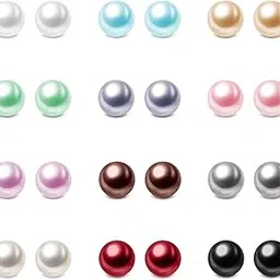 charisma Pearl Stud Earrings Set for Women Girls - Surgical Steel Faux Pearl Pack (3mm-12mm, White Colored)-picture-60