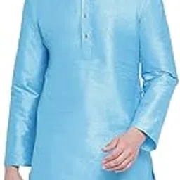 vastramay Men's Light Blue Silk Blend Kurta-picture-49