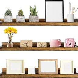 Genuine Decor 36 Inch Wooden Floating Wall Shelves Set of 3, Rustic Picture Ledge Shelf Decor for Bedroom Bathroom Living Room Kitchen-picture-15