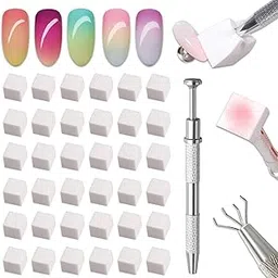 URBAN BOX 50 Pcs Soft Nail Sponges with 4 Claws Metal Grabber,White Mini Nail Sponges for Ombre Metal Grabber Pen Nail Brush Nail Supplies Manicure Nail Art Tools Nail Accessories-image-37