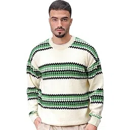 the indian garage co Men's Cotton Oversized Horizontal Stripes Crew Neck Sweater-picture-41