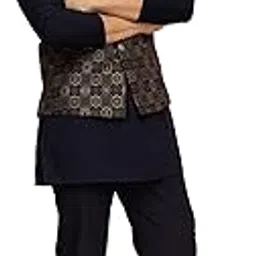 kisah Men Mid Kurta with Jacquard Jacket and Trouser Set, Navy Blue-picture-31