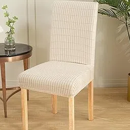 Lukzer 1Pc Chair Cover Stretch Removable Chair Slipcovers for Dining Room, Hotel, Banquet, Ceremony (Cream Textured Box Pattern), Spandex-picture-23