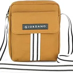 giordano Unisex Compact Vertical Crossbody Sling Bag | Spacious, Lightweight, Durable Canvas Bag | Adjustable Striped Webbing Strap |Perfect Travel Accessory for Daily Essentials | TAN-picture-38