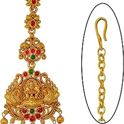 nagneshi art Traditional Gold-Plated Maang Tikka with Lakshmi Design | Bridal & Festive Hair Accessory 16301-picture-13