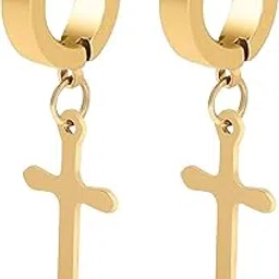 newitin 1 Pair Clip On Earrings for Men, Clip On Stainless Steel Cross Earrings for Men, Non-Piercing Hoop Earrings, Cross Earrings for Men and Women, Adjustable, Steel, Adjustable, Stainless Steel-picture-29