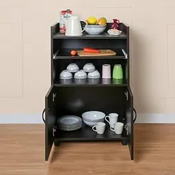 SHIVANSH CREATION Kitchen Storage Cabinet with Shelves, Wooden Microwave Stand with Storage Doors, Black-picture-55