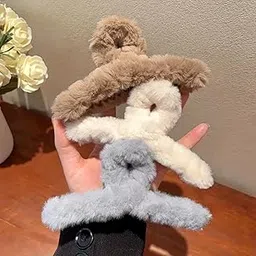 Plush Hair Claw Clip, Fuzzy Teddy Bear Design, Multi-Colour Soft Fabric Hair Accessory-picture-14