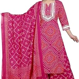 doriyaan Red Floral Print Embroidered Cotton Straight Kurta with Palazzo & Dupatta-picture-11