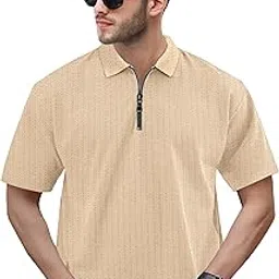 ausk Polo T-Shirt for Men with Zipper Neck Texure Fabric-picture-12