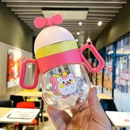 Magic Pebbles Cute Cartoon Water Bottle with Straw For Kids Drinking Cup, Leak Proof, BPA Free, Food Grade, 360 ML (Pink)-picture-14