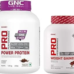 GNC Pro Performance Power Protein| Double Rich Chocolate | 4 lbs & Weight Gainer (Double Chocolate, 3 KG)| 73g Protein | 440g Carbs | 2200 Cal COMBO-picture-11