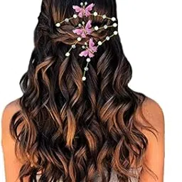 Artificial Plastic Butterfly Flower with Leafs & Pearls Design Hairpin/Clip/Judabun | Bridal Hair Accessories for Women & Girls - 2261, Combo of 5-image-80