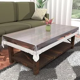Kuber Industries PVC Transparent Table Cover 4 seater | Table Protector Sheet | Waterproof and Dustproof | White Lace Transparent Table Cloth | Center Table Cover | 40x60 Inch | White-picture-15