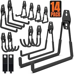 HUHOLE 14PC Garage Hooks Heavy Duty, Utility Garage Storage Hooks, Wall Mount Hook with Anti-Slip Coating for Hanging Ropes, Bikes, Ladders and Bulk Items-picture-15