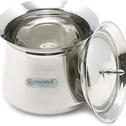Coconut Stainless Steel Handi with Lid – Heavy Duty Casserole Pot for Indian Cooking, Gas & Induction Compatible, Mirror Finish, Rust-Resistant Cookware | Pack of 1 | 450 ml image 1