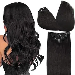 Fully 7 Pcs 50 Gram Remy Human Hair Extension for Women Silky Straight Human Hair Clip In Extension to Add Instant Volume (24 Inch, Black)-picture-40