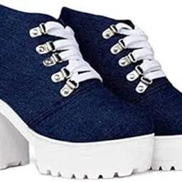 evoltar Deluxe Denim Heel Boots for Women | Fashionable Lace-Up Boots adorned with Metal Accents-picture-37