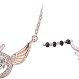 lipza Rose Gold Mangalsutra with Black Beads and Diamond Pendant Diamond Short Gold-Plated Traditional Mangalsutra for Women - Elegant Design with Sparkling Diamond Accents and Classic Gold Finish - Perfect for Weddings, Festivals, and Special Occasions (AW+GOPI COMBO) image 1