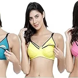 Stylist Cotton Blend Casual Non-Padded Full Coverage Wire Free Solid Maternity/Nursing Bra for Women (Green-Yellow-Pink, 32) (Pack of 3)-picture-35
