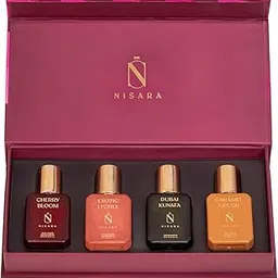Nisara Long Lasting Gourmet Edition Perfume Diwali Gift Set 4x15ml(60ml) | Notes:- Fruity- Floral, Pistachio, Caramel, Vanilla with | Cherry Bloom | Exotic Lychee | Dubai Kunafa | Caramel Cursh | Travel & Pocket-friendly perfume for Woman kit for all moods & occasions | Ideal gift for Women, Wife, Friend, Girlfriend-image-53