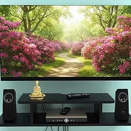 TV Setup Box Stand | Wall Mounted Glossy Engineered Wood Shelf | Set Top Box, WiFi Router & Remote Holder | Floating Rectangular Storage Rack for Living Room (Black)-picture-14