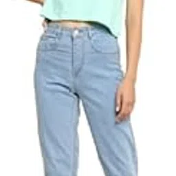 Women's Mom Fit Denim Jeans I High-Rise Relaxed Fit Comfortable Stretch Ankle Length Pant with Pocket I Clean Look Solid I for Casual Outings & Everyday Wear-image-47