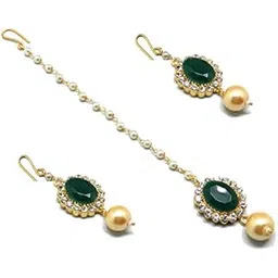 radhesh creation jewellery Gold Plated Maang Tikka With Earrings for Women And Girls-picture-18