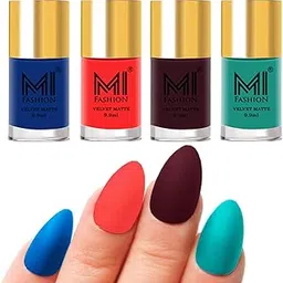 MI FASHION Velvet Matte Lacquer Nail Paint Sets Water Resistant 9.9ml Navy Blue, Neon Orange, Wine And Sky Blue (Pack Of-4)-picture-23